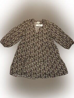 NWT Black Floral V-Neck Women's Dress with Puff Sleeves